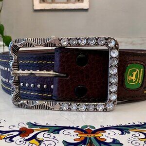Vintage John Deere Y2K Scrollwork Rhinestone Belt Top Grain Leather Rare Small Vintage John Deere Y2K Scrollwork Rhinestone Belt Top Grain  main image 4